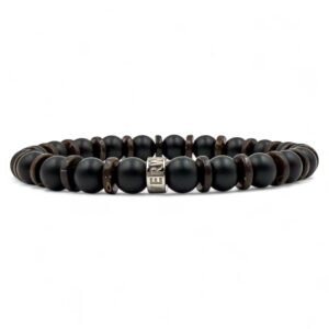 onyx matte black brown mens beaded bracelet everwood main.jpg